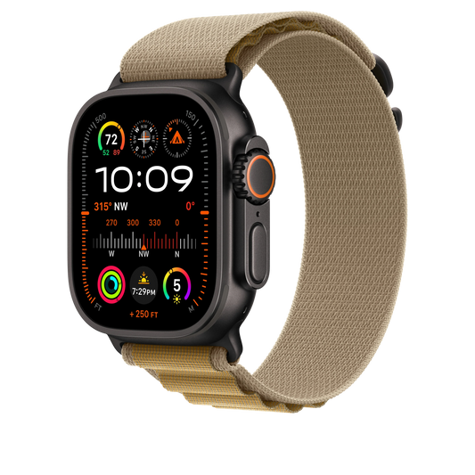 Apple Watch 44/45/46/49mm žlutohnědý Alpský tah - střední – provedení z černého titanu - iSTYLE CZ