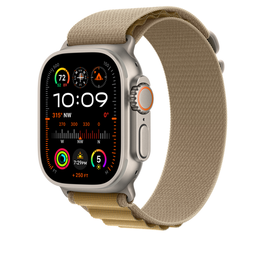 Apple Watch 44/45/46/49mm žlutohnědý Alpský tah – malý – provedení z přírodního titanu - iSTYLE CZ