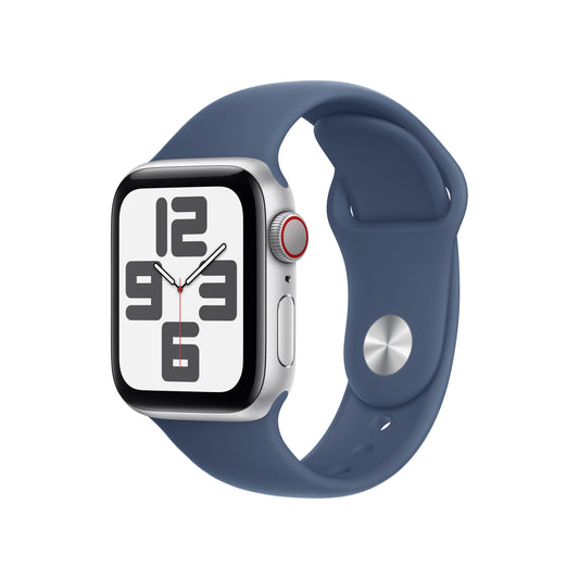 Apple Watch SE GPS + Cellular 40mm stříbrné hliníkové pouzdro s denimovým sportovním řemínkem - S/M - iSTYLE CZ