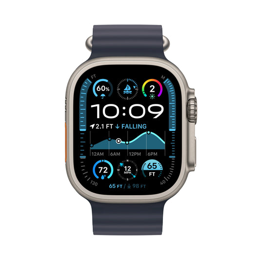Apple Watch Ultra 2 GPS + Cellular, 49mm přírodně titanové pouzdro s námořnicky modrým oceánským řemínkem (otevřený) - iSTYLE CZ