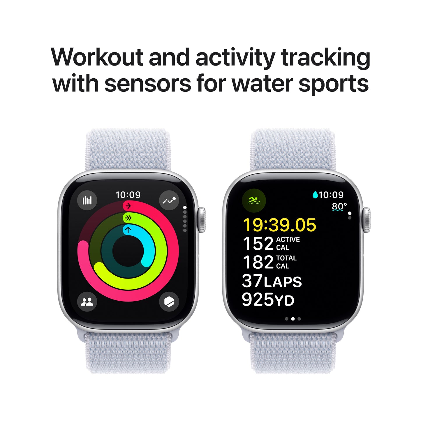 Apple Watch Series 10 GPS 46mm stříbné hliníkové pouzdro s oblačně modrým provlékacím sportovním řemínkem (otevřený) - iSTYLE CZ
