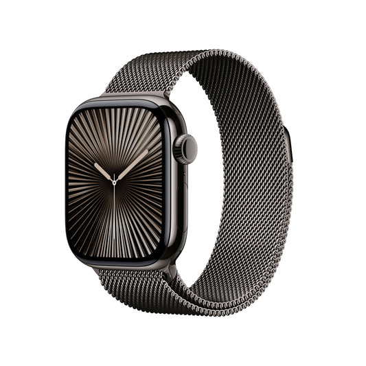 Apple Watch Series 10 GPS + Cellular 42mm břidlicově šedé titanové pouzdro s břidlicově šedým milánským tahem (otevřený) - iSTYLE CZ