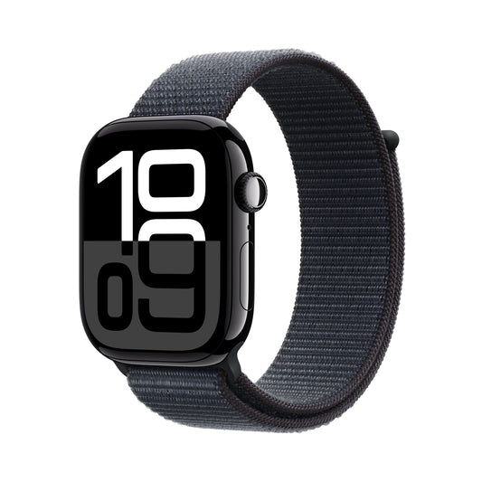 Apple Watch Series 10 GPS 46mm klavírně černé hliníkové pouzdro s inkoustově fialovým sportovním provlékacím řemínkem (otevřený) - iSTYLE CZ
