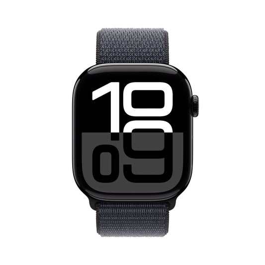 Apple Watch Series 10 GPS 46mm klavírně černé hliníkové pouzdro s inkoustově fialovým sportovním provlékacím řemínkem (otevřený) - iSTYLE CZ