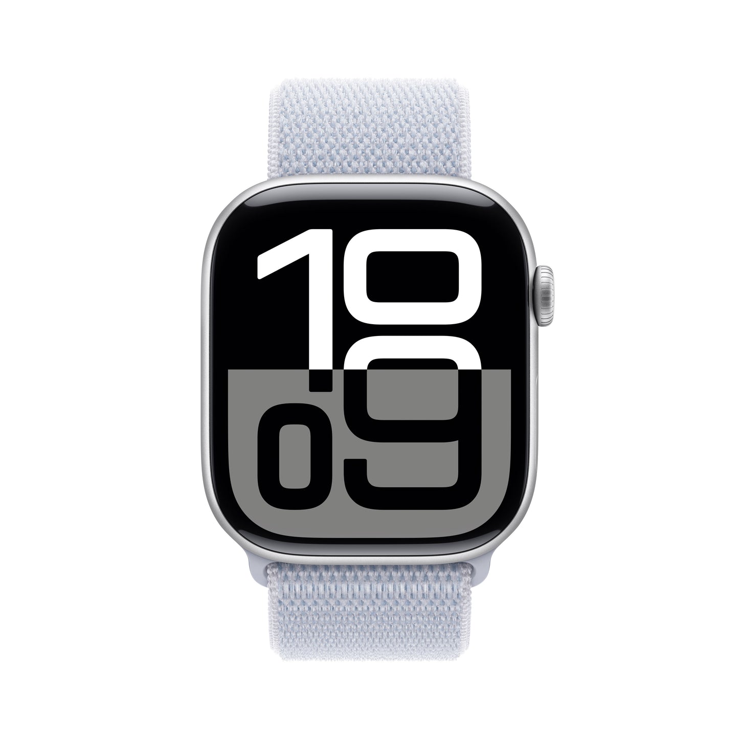 Apple Watch Series 10 GPS 46mm stříbné hliníkové pouzdro s oblačně modrým provlékacím sportovním řemínkem (otevřený) - iSTYLE CZ