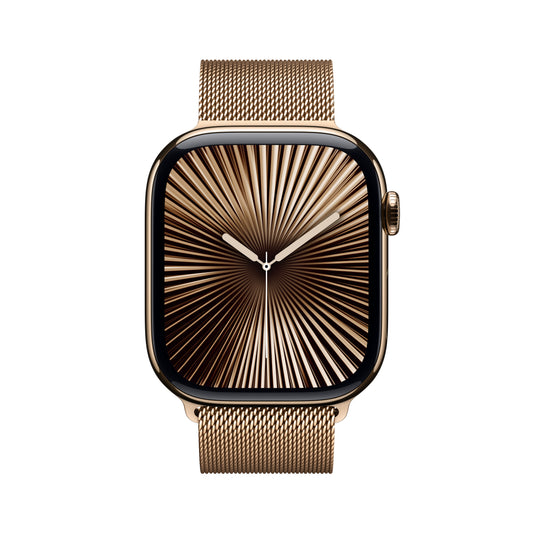 Apple Watch Series 10 GPS + Cellular 46mm zlaté titanové pouzdro se zlatým milánským tahem - S/M (otevřený) - iSTYLE CZ