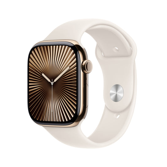 Apple Watch Series 10 GPS + Cellular 46mm zlaté titanové pouzdro s hvězdně bílým sportovním řemínkem - S/M - iSTYLE CZ