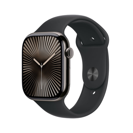 Apple Watch Series 10 GPS + Cellular 46mm břidlicově šedé titanové pouzdro s černým sportovním řemínkem - S/M (otevřený) - iSTYLE CZ