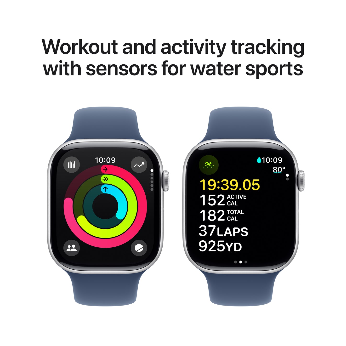 Apple Watch Series 10 GPS 46mm stříbné hliníkové pouzdro s denimovým sportovním řemínkem - M/L - iSTYLE CZ