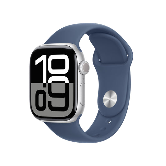 Apple Watch Series 10 GPS 42mm stříbné hliníkové pouzdro s denimovým sportovním řemínkem - S/M - iSTYLE CZ