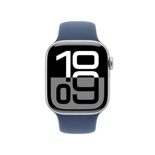 Apple Watch Series 10 GPS 42mm stříbné hliníkové pouzdro s denimovým sportovním řemínkem - M/L - iSTYLE CZ