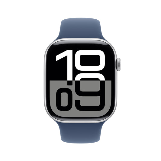 Apple Watch Series 10 GPS 46mm stříbné hliníkové pouzdro s denimovým sportovním řemínkem - M/L - iSTYLE CZ