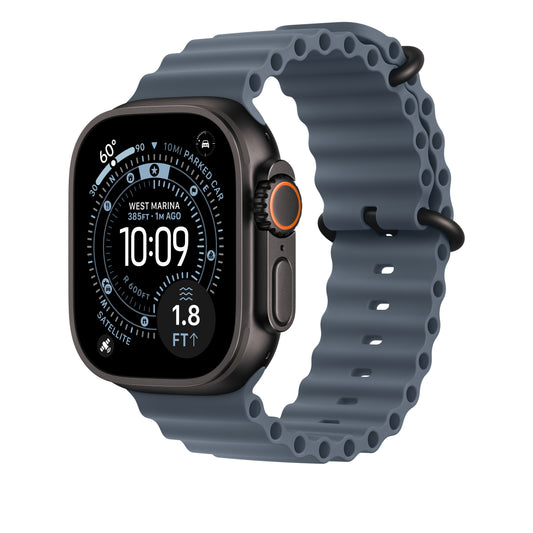 Prodloužení Oceánského řemínku pro Apple Watch 44/45/46/49 mm Apple ocelově modré - provedení z černého titanu - iSTYLE CZ