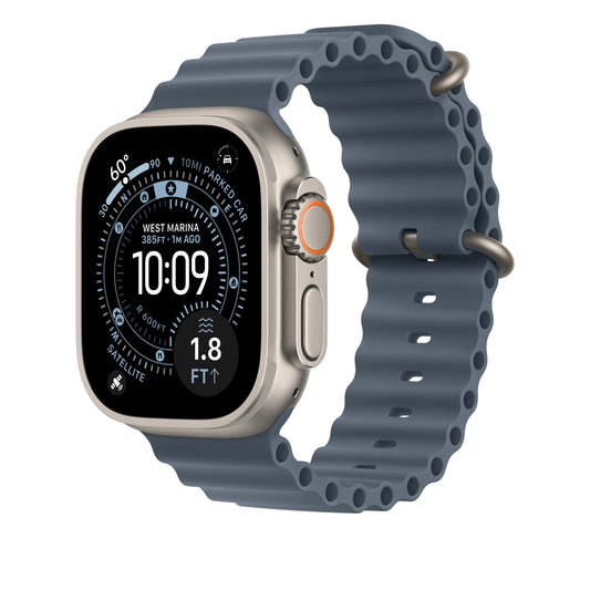 Prodloužení Oceánského řemínku pro Apple Watch 44/45/46/49 mm Apple ocelově modré - provedení z přírodního titanu - iSTYLE CZ
