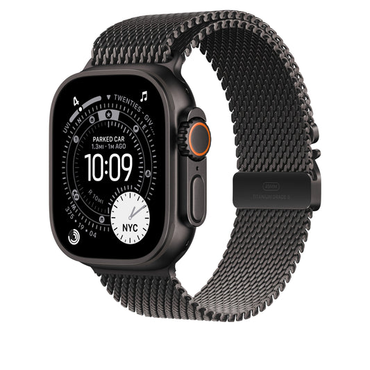 Řemínek pro Apple Watch 44/45/46/49 mm Apple milánský tah z černého titanu - velký - iSTYLE CZ