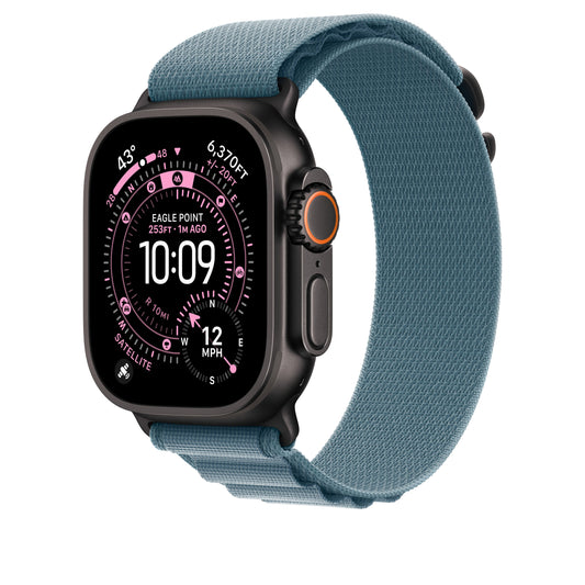 Řemínek pro Apple Watch 44/45/46/49 mm Apple světle modrý Alpský tah - malý - provedení z černého titanu - iSTYLE CZ