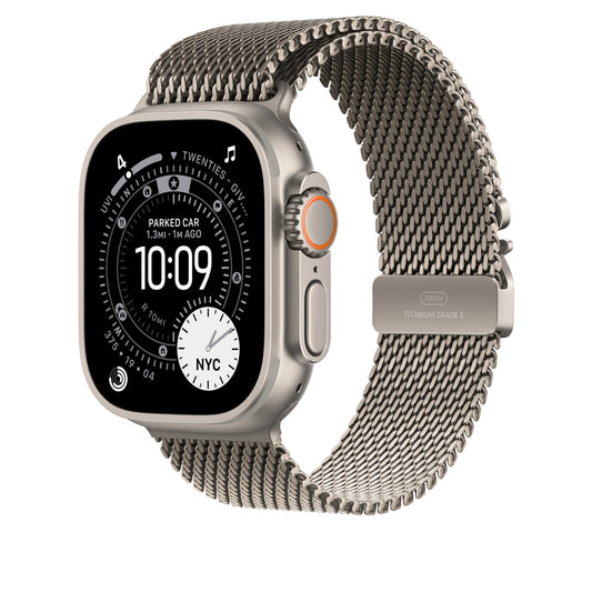 Řemínek pro Apple Watch 44/45/46/49 mm Apple milánský tah z přírodního titanu - malý - iSTYLE CZ