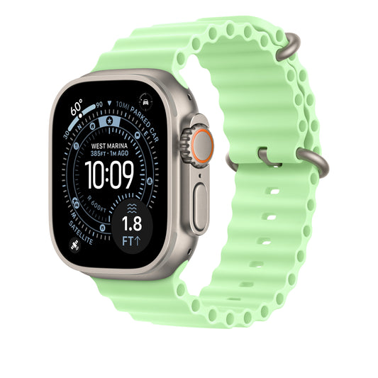 Prodloužení Oceánského řemínku pro Apple Watch 44/45/46/49 mm Apple neonově zelené prodloužení - provedení z přírodního titanu - iSTYLE CZ