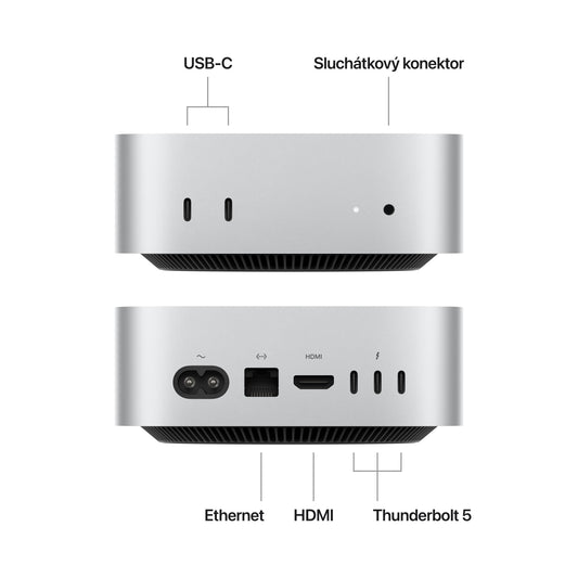 Mac mini, Apple M4 čip, 10jádrové CPU, 10jádrové GPU, 24GB, 2TB SSD, 10gigabitový Ethernet - stříbrný