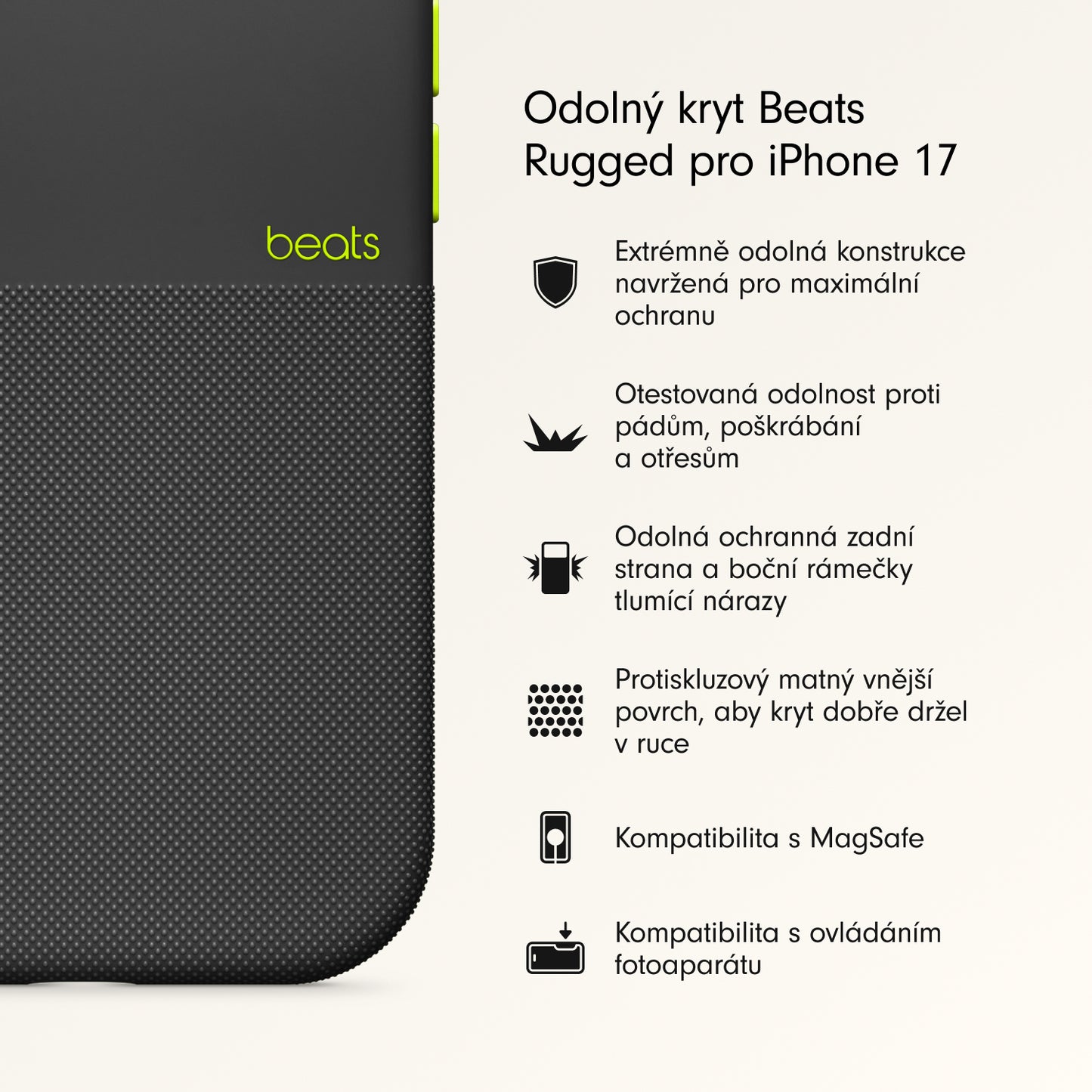 Odolný kryt pro iPhone 17 Beats s MagSafe a ovladačem fotoaparátu - everest černý - iSTYLE CZ