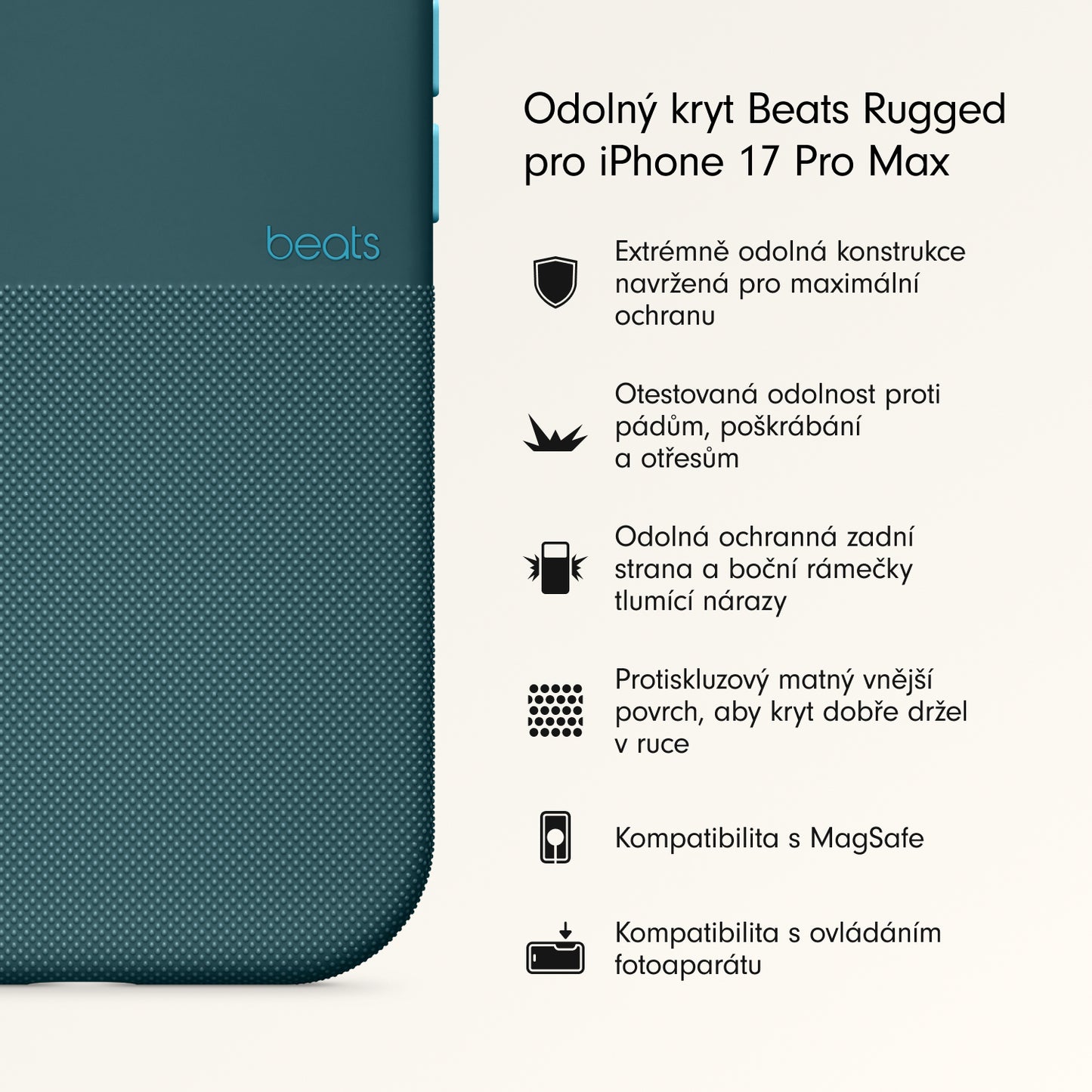 Odolný kryt pro iPhone 17 Pro Max Beats s MagSafe a ovladačem fotoaparátu - rocky modrý - iSTYLE CZ