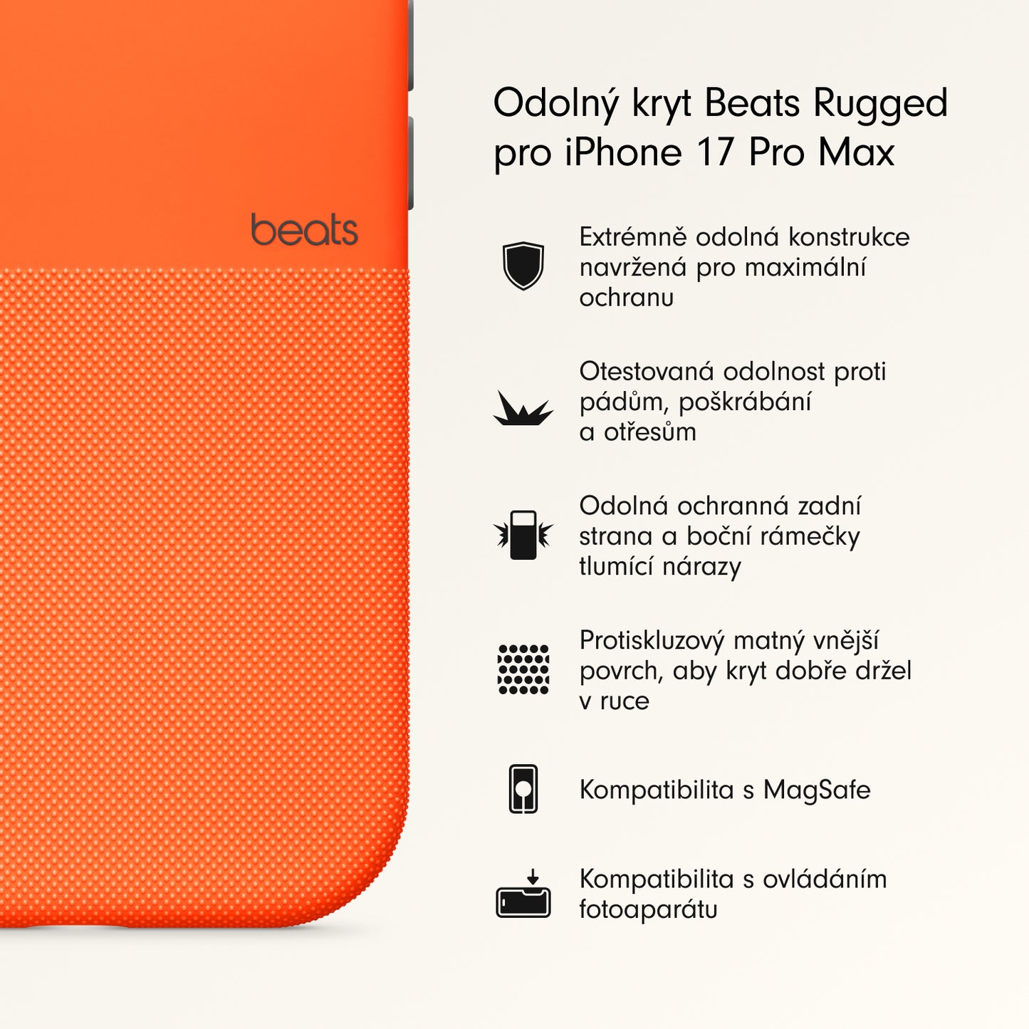 Odolný kryt iPhone 17 Pro Max Beats s MagSafe a ovladačem fotoaparátu - sierra oranžový - iSTYLE CZ