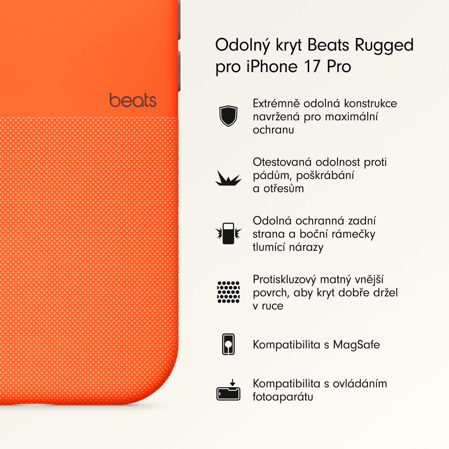 Odolný kryt pro iPhone 17 Pro Beats s MagSafe a ovladačem fotoaparátu - sierra oranžový - iSTYLE CZ