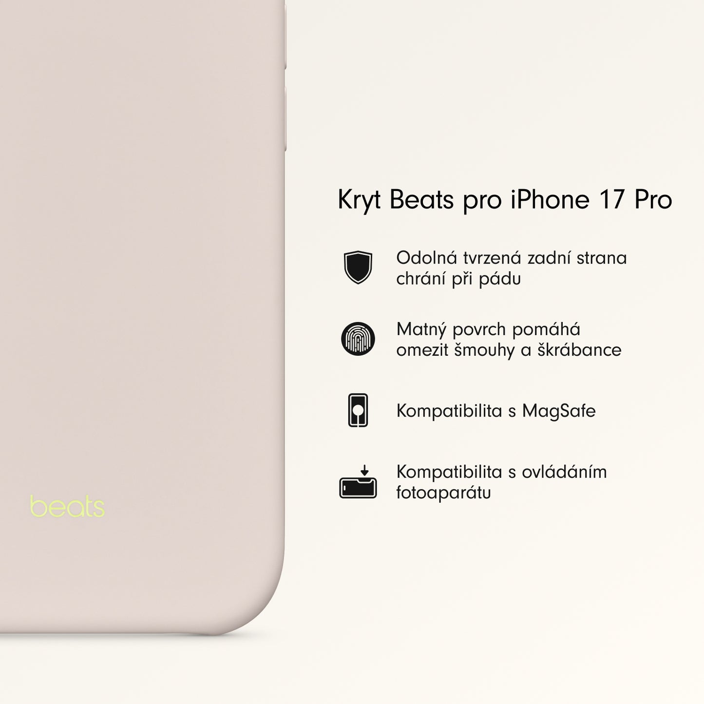 Kryt pro iPhone 17 Pro Beats s MagSafe a ovladačem fotoaparátu - vápencově šedý - iSTYLE CZ