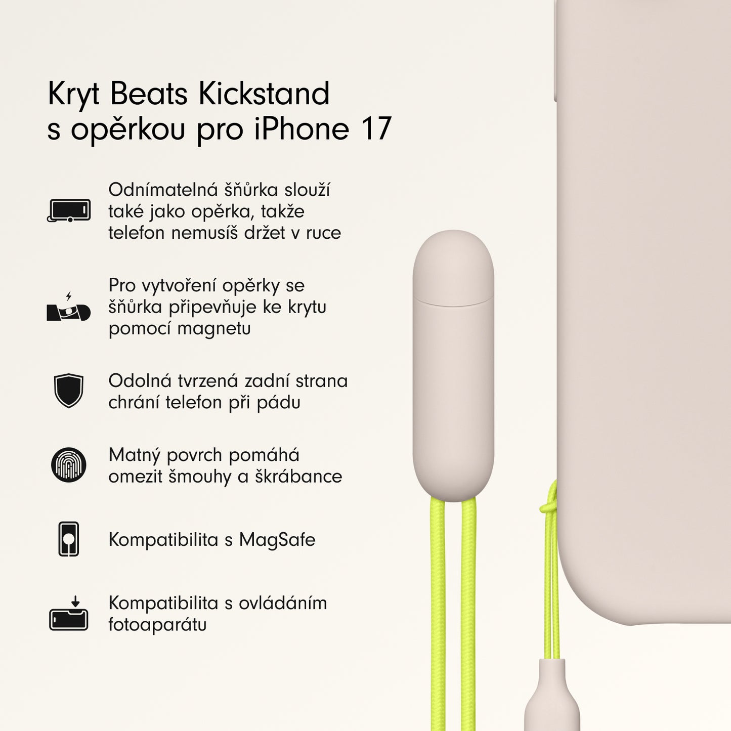 Kryt se stojánkem pro iPhone 17 Beats s MagSafe a ovladačem fotoaparátu - vápencově šedý - iSTYLE CZ