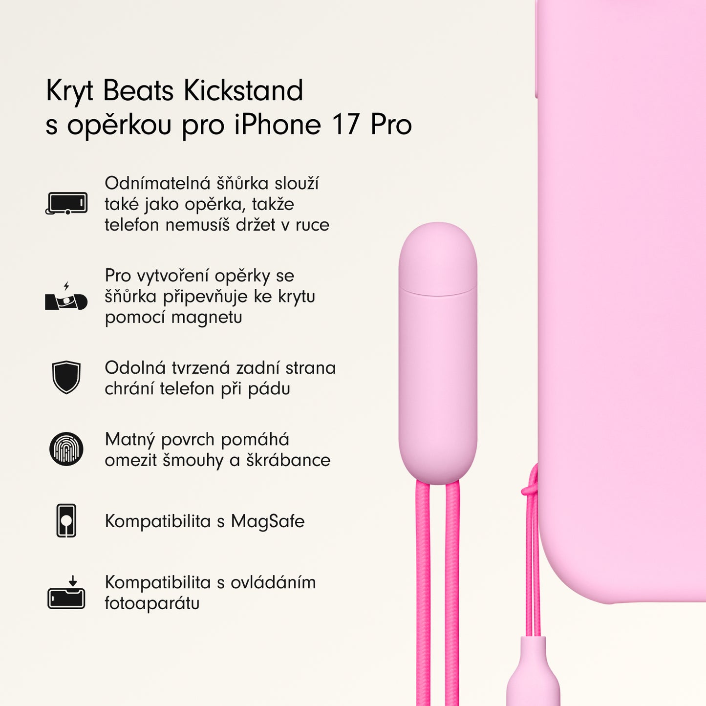 Kryt se stojánkem pro iPhone 17 Pro Beats s MagSafe a ovladačem fotoaparátu - oblázkově růžový - iSTYLE CZ