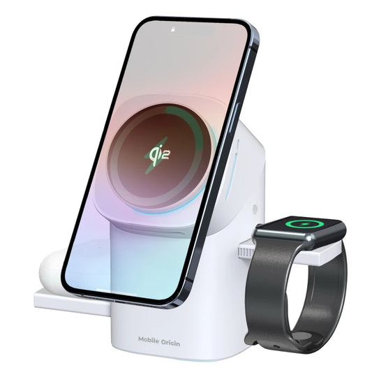 Bezdrátová nabíječka Mobile Origin 3in1 Wireless Charging Qi2 Station PW11 - bílá - iSTYLE.cz