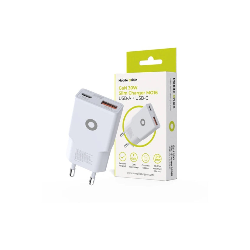 30W adaptér Mobile Origin GaN Slim Charger MO16 - bílý - iSTYLE CZ