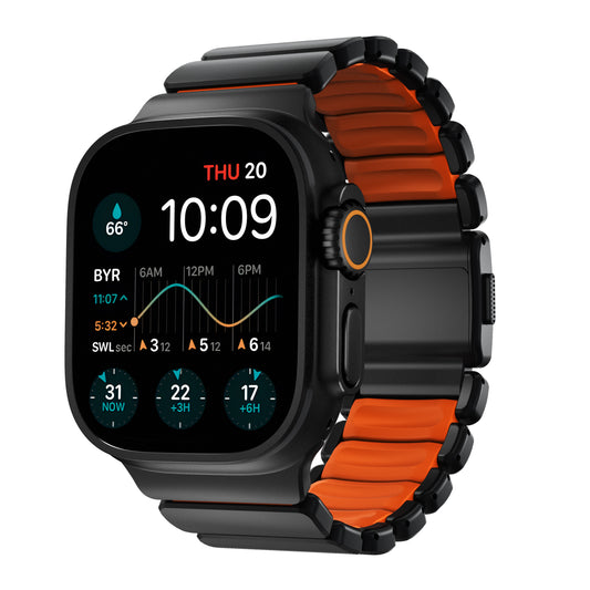 Řemínek pro Apple Watch 45/46/49mm Nomad Stratos Band Black Titanium Ultra Orange FKM
