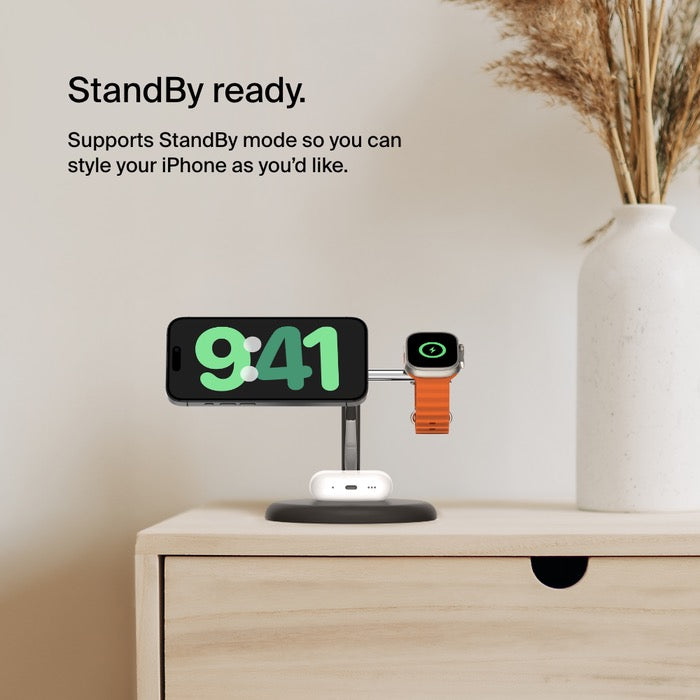 MagSafe bezdrátový nabíjecí stojan Belkin BoostCharge Pro 3in1 s Qi2 - černý - iSTYLE CZ