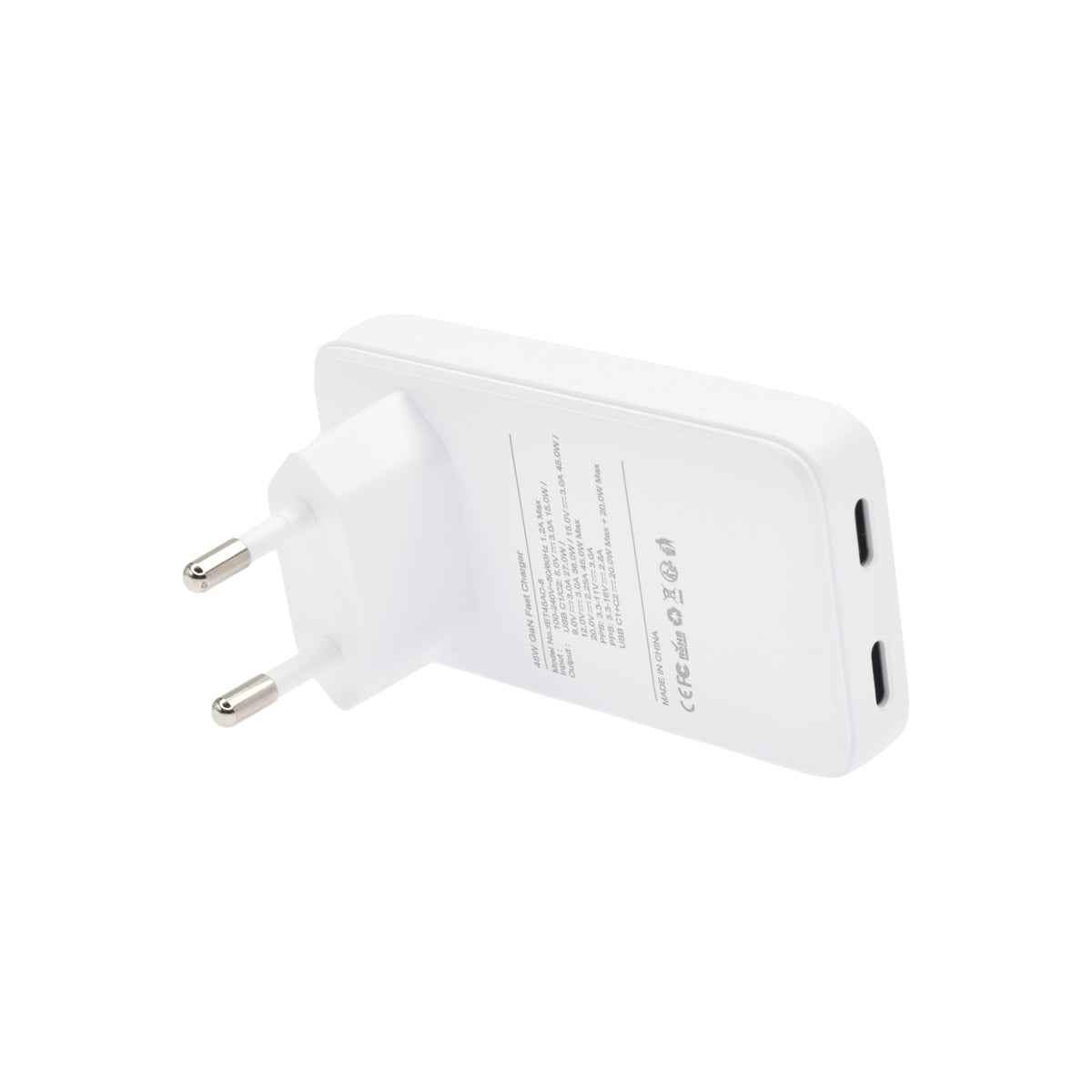 Tenká nabíječka 45W GaN Dviced 2× USB-C – bílá - iSTYLE CZ