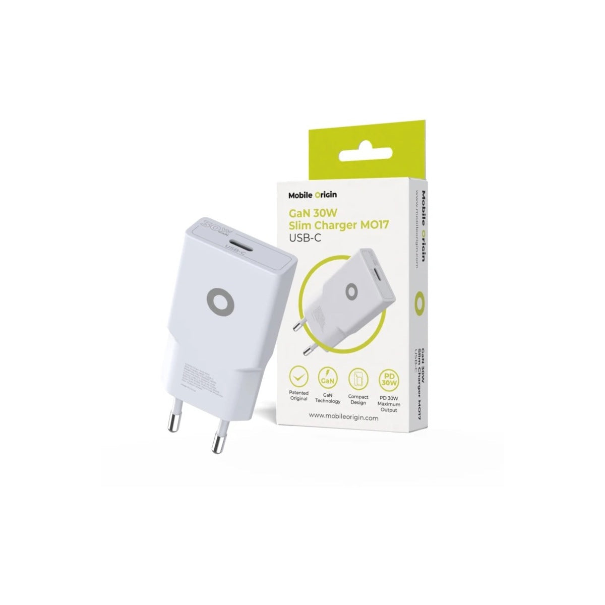 30W adaptér Mobile Origin GaN Slim Charger MO17 - bílý - iSTYLE CZ