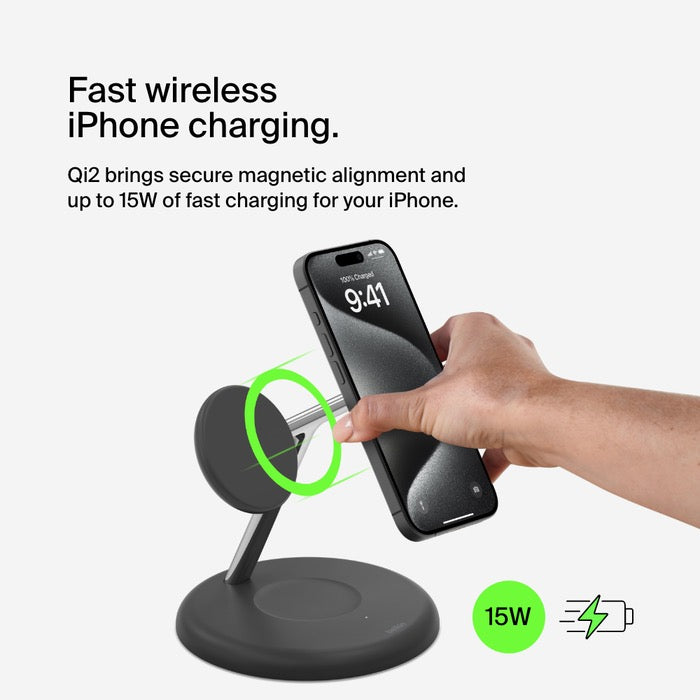 MagSafe bezdrátový nabíjecí stojan Belkin BoostCharge Pro 3in1 s Qi2 - černý - iSTYLE CZ