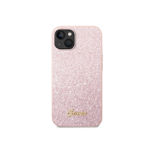 Kryt pro iPhone 14 Plus Guess Glitter Flakes Metal Logo - růžový - iSTYLE CZ