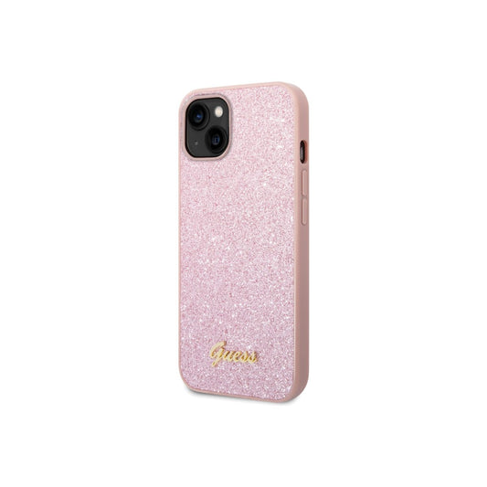 Kryt pro iPhone 14 Plus Guess Glitter Flakes Metal Logo - růžový - iSTYLE CZ