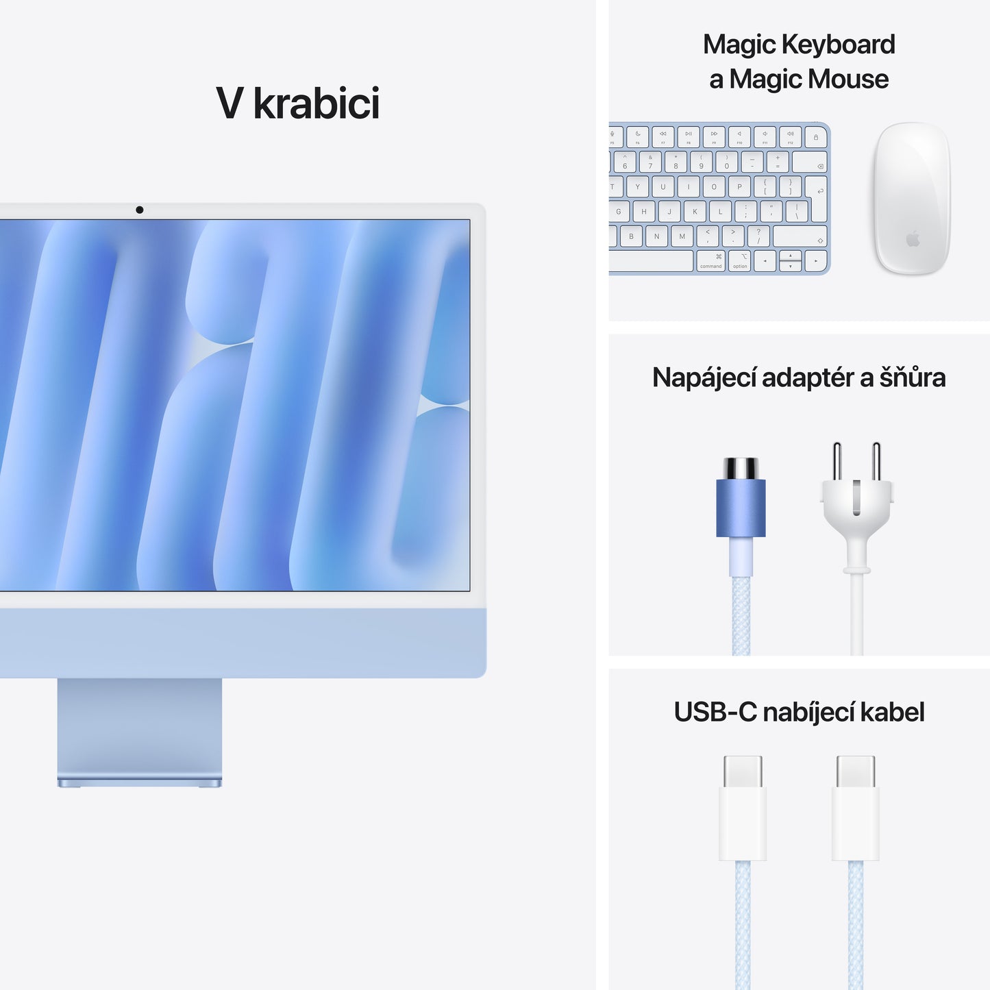 iMac 24“ 4.5K displej, Apple M4 10jádrové CPU, 10jádrové GPU, 16GB, 256GB SSD, CZ - modrý