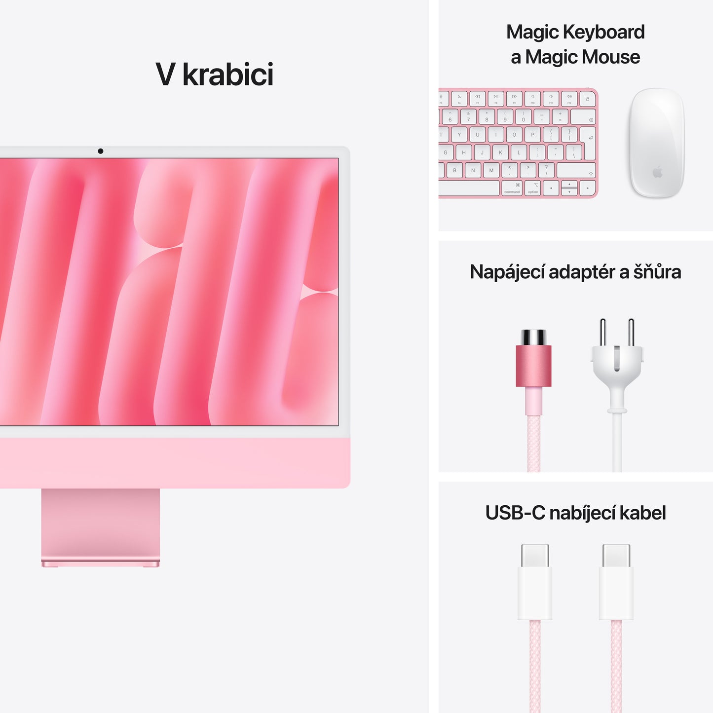 iMac 24“ 4.5K displej, Apple M4 8jádrové CPU, 8jádrové GPU, 16GB, 256GB SSD, CZ - růžový