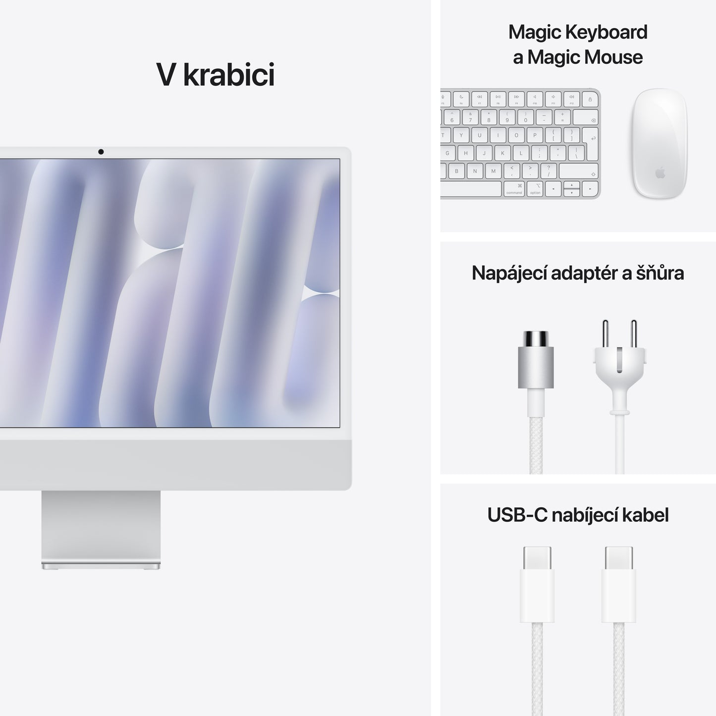 iMac 24“ 4.5K displej, Apple M4 8jádrové CPU, 8jádrové GPU, 16GB, 256GB SSD, CZ - stříbrný