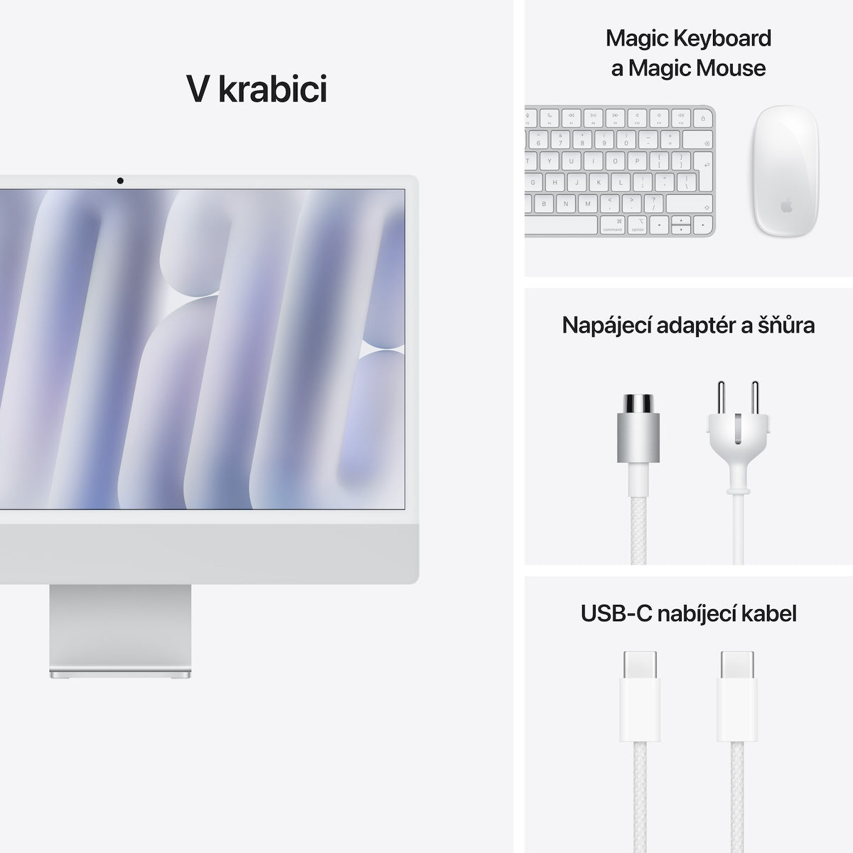 iMac 24“ 4.5K displej, Apple M4 8jádrové CPU, 8jádrové GPU, 16GB, 256GB SSD, CZ - stříbrný (otevřený) - iSTYLE CZ