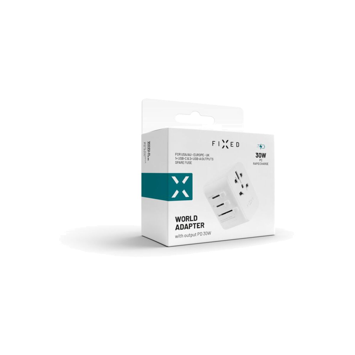30W cestovní adaptér FIXED Voyager GaN (EU, UK, USA, AUS) - bílý - iSTYLE CZ