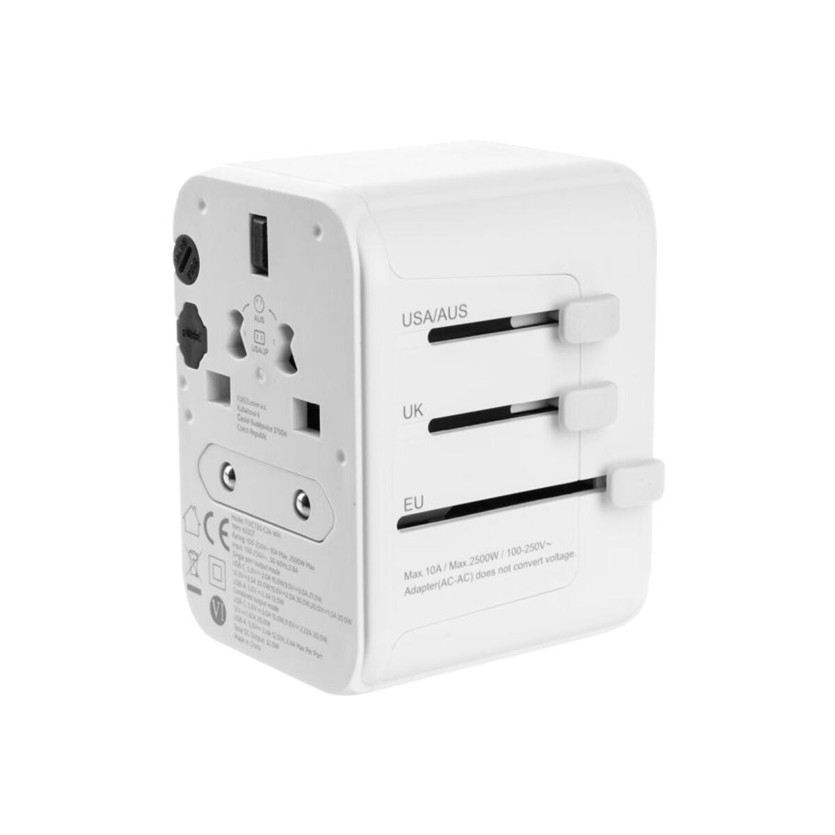 30W cestovní adaptér FIXED Voyager GaN (EU, UK, USA, AUS) - bílý - iSTYLE CZ