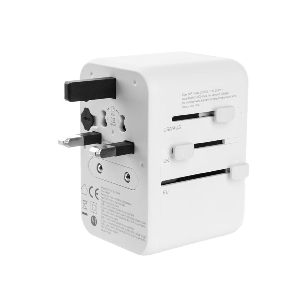 65W cestovní adaptér FIXED Voyager GaN (EU, UK, USA, AUS) - bílý - iSTYLE CZ