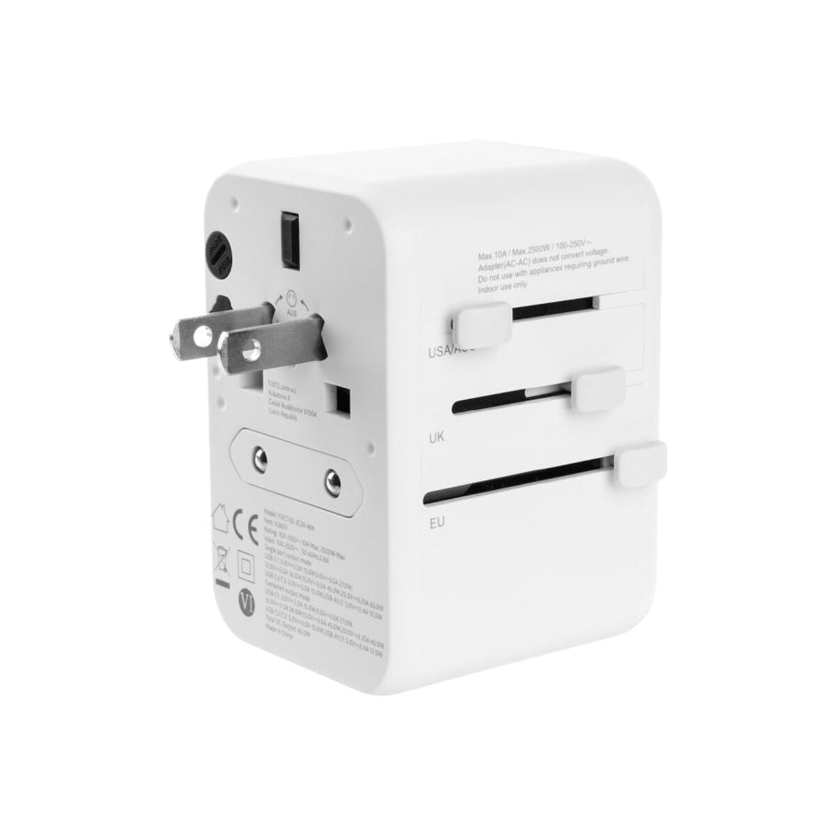 65W cestovní adaptér FIXED Voyager GaN (EU, UK, USA, AUS) - bílý - iSTYLE CZ