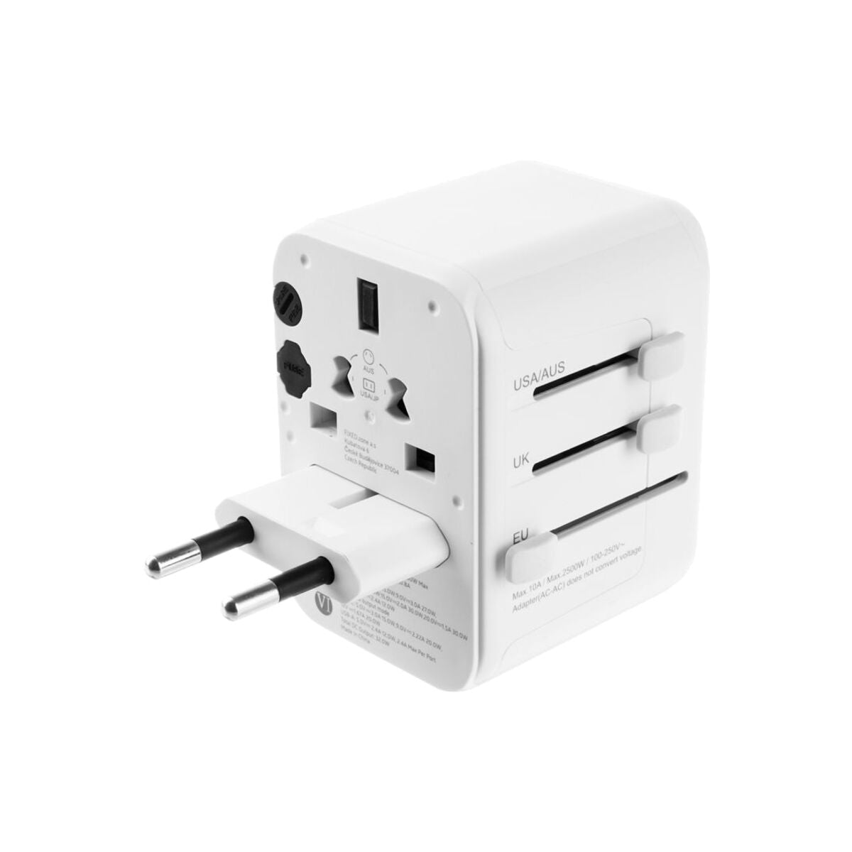 30W cestovní adaptér FIXED Voyager GaN (EU, UK, USA, AUS) - bílý - iSTYLE CZ