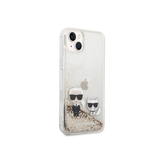 Kryt pro iPhone 14 Plus Karl Lagerfeld Liquid Glitter Karl and Choupette - zlatý - iSTYLE CZ