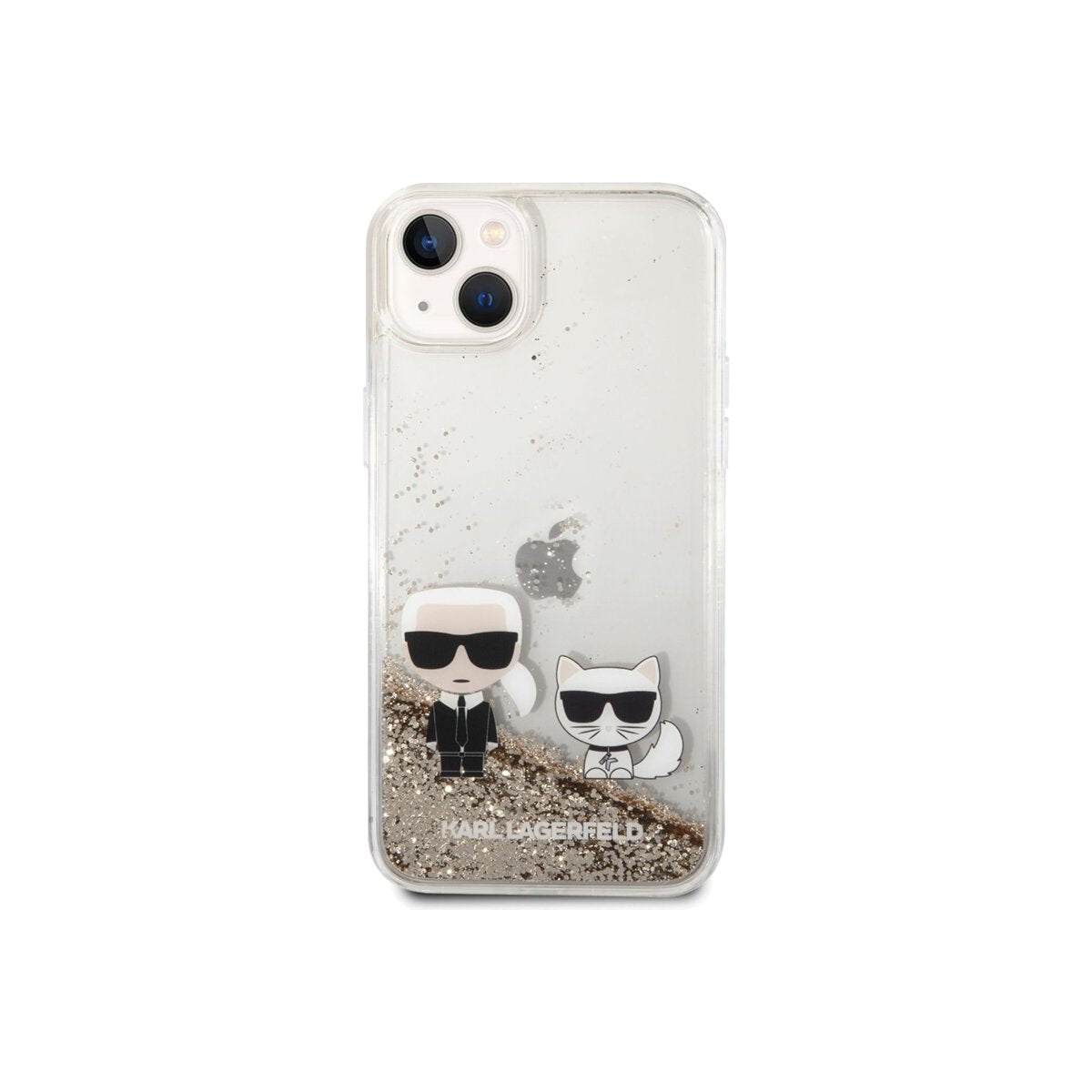 Kryt pro iPhone 14 Plus Karl Lagerfeld Liquid Glitter Karl and Choupette - zlatý - iSTYLE CZ